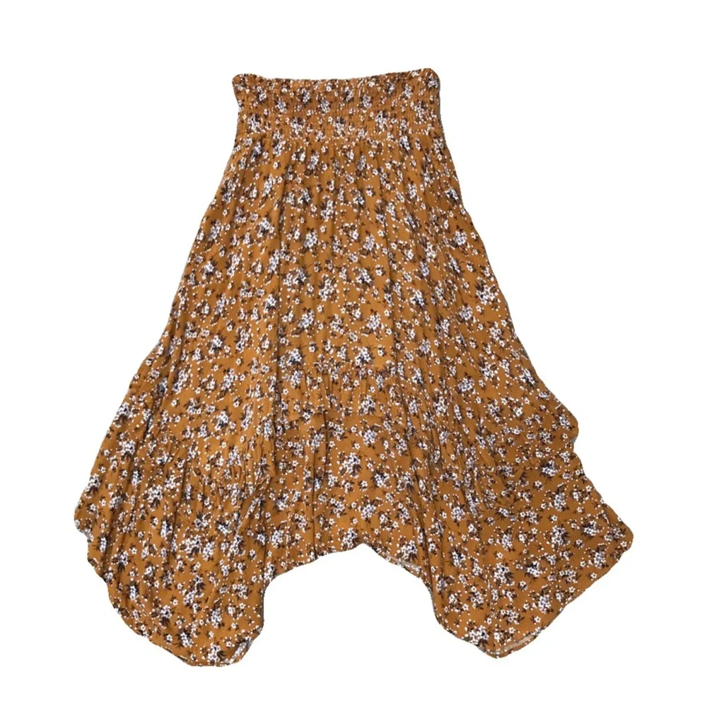 Floral Mustard Ruffle Hem Midi Skirt - M - Picture 8 of 8